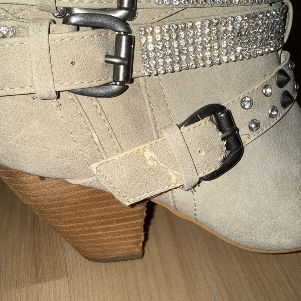 Not Rated beige tan rhinestone bling boots tall size 8 - Picture 9 of 13